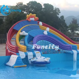 Rainbow Multicolor Water Park Game Two-way Inflatable Water Slide Park