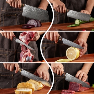 Ensemble de couteaux de cuisine IOKO 5 pièces avec manche en résine et bois de burlwood, couteau de <span class=keywords><strong>boucher</strong></span>, couteau Damas 67 couches, style japonais - Product Image 5