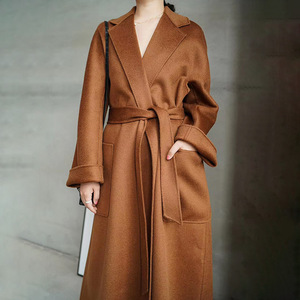 Manteau Long en <span class=keywords><strong>Laine</strong></span> à Col Rabattu pour <span class=keywords><strong>Femme</strong></span>, Vêtement d'Extérieur Tricoté Élégant - Product Image 1