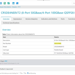 Routeur d'entreprise IP HW CR5DE4NE8V72 8 ports 50GBase/4 ports 100GBase-QSFP28 Carte flexible FlexE (P1T) - Product Image 1