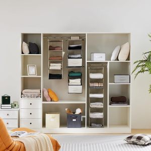 Organisateur de placard suspendu à 4 étagères en tissu beige pour rangement derrière la porte, fixation murale, pour un rangement bien rangé - Product Image 2