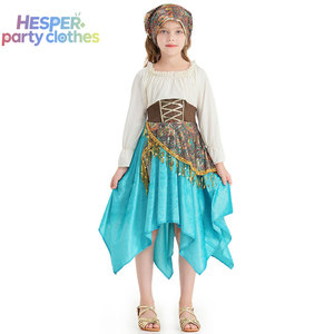 HESPER Vestido de Danza Flamenca para Niña, Estilo Gitano, Azul Cielo, Falda Irregular con Lentejuelas Pesadas, Vestido de Halloween para Niñas - Product Image 2