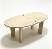 Ensemble de tables basses ovales modernes en bois de chêne clair naturel, durables, écologiques, avec assemblage à tenons apparents, style scandinave, gigognes, basses