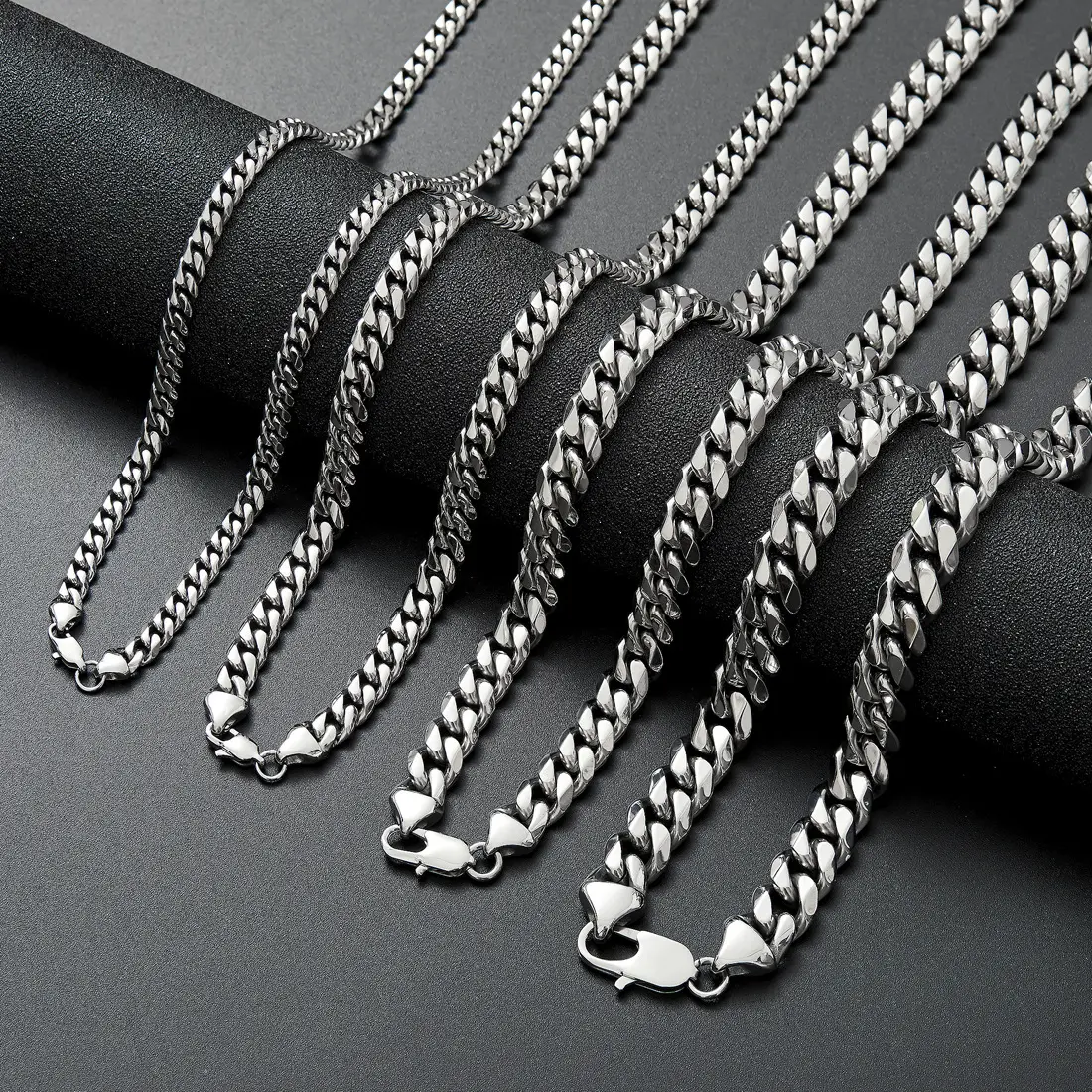 Edelstahl Miami Cuban Chain Halskette 6MM-12MM Silver Curb Cuban Halskette Miami Cuban Link Chain Mes Chain