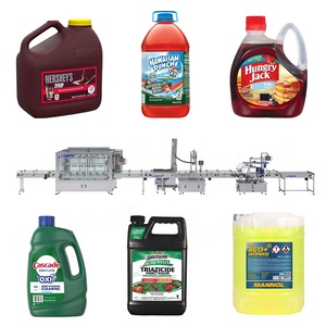 Machine de remplissage de bidons de <span class=keywords><strong>5</strong></span> <span class=keywords><strong>litres</strong></span> et de 25 <span class=keywords><strong>litres</strong></span> pour liquides visqueux, tel que diluant pour peinture, fluide acide, engrais, avec transmission par engrenages pour contenants en verre - Product Image 1