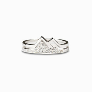 Anello a doppio strato con cuore di montagna per donna, gioiello minimalista impilabile, accessorio di moda per tutti i giorni - Product Image 1