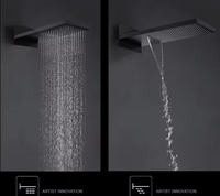 Pommeau de douche carré en acier inoxydable ultra-mince de 16 "noir pommeau de douche mural au plafond à double fonction
