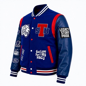 Chaqueta Universitaria Personalizada Estilo HBCU con Bordado Chenille y Mangas de Cuero - Product Image 4