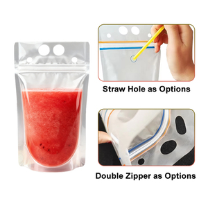 맞춤 인쇄 칵테일 누수 방지 재밀봉 가능 지퍼 냉동 가능 반투명 플라스틱 음료 파우치 (빨대 구멍 및 깔때기 포함) - Product Image 3