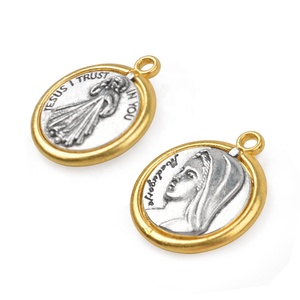 Médaille double face Divine Miséricorde et Vierge Marie en alliage or et argent, pendentif catholique pour chapelet - Product Image 3