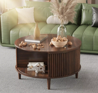 Table basse ronde en bois robuste avec compartiment de rangement dissimulé, en noyer cannelé, mobilier de salon, vente en gros pour appartement