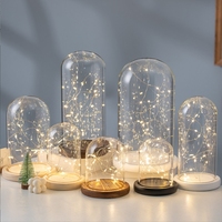 Lumière LED boule de cristal dôme de verre poupée blocs de construction gâteau présentoir couvercle rond en verre affichage créatif de bureau à domicile