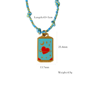 Harga pabrik kartu <span class=keywords><strong>Tarot</strong></span> Enamel wanita kalung liontin besi tahan karat emas 14K cherry hati merah untaian tali katun warna-warni - Product Image 5