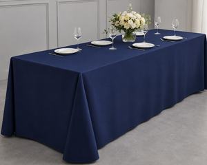 Wholesale Navy Blue Rectangular Polyester <b>Tablecloth</b> Reusable Waterproof Option Hotel Banquet Event Rental - Product Image 1