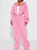 Ensemble 2 pièces Y2K pour femme : sweat à capuche court zippé couleur unie et pantalon de survêtement large – Tenue décontractée et sportive