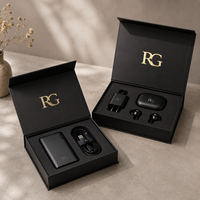 Boîte cadeau magnétique pliable noire de luxe personnalisée pour accessoires électroniques et numériques, emballage en carton rigide recyclable