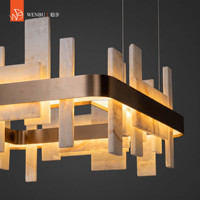 Lustre suspendu contemporain en marbre naturel carré pour villa, salle à manger, salon