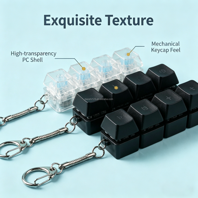 4 Keys Glowing Keyboard Keychain High Transparent Mechanical Keyboard Button Fidget Toy Stress Relief Bag Pendant Gift