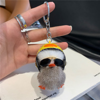 Pendentif de sac et porte-clés en peluche canard mignon avec pompon en fourrure de lapin, doux et adorable, ornements pour sac à dos et porte-clés