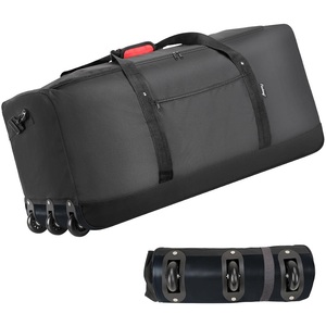 Wholesale Men Women Folding Travel <strong>Bag</strong> Durable Textile Nylon Canvas Oxford Duffle <strong>Bag</strong> Black Sports <strong>Holdall</strong> <strong>Bag</strong> <strong>With</strong> 3 <strong>Wheels</strong> - Product Image 1