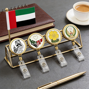 Porte-badges rétractables personnalisés Émirats Arabes Unis, porte-cartes d'identité en métal émaillé avec drapeau national, clips rétractables, cadeau souvenir Moyen-Orient, faible MOQ, réponse rapide - Product Image 4