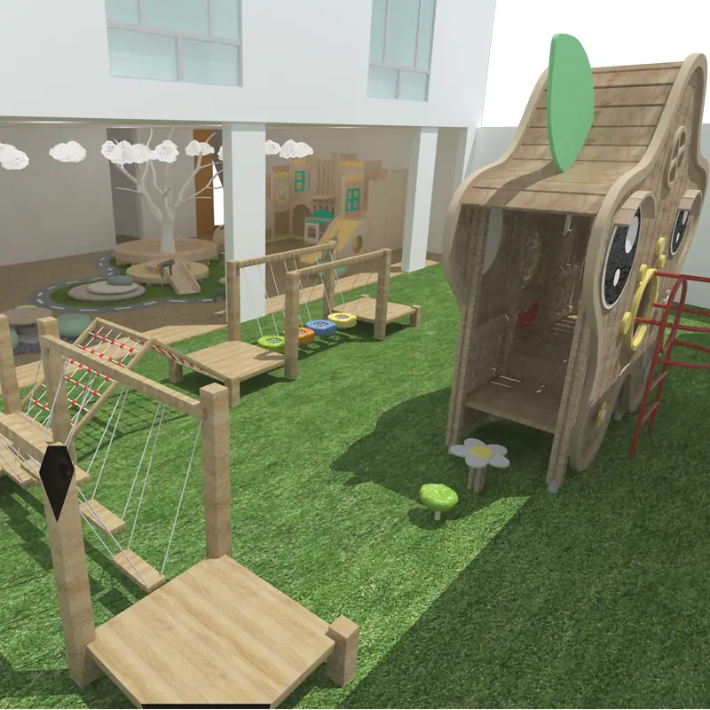 Parque Infantil de madera montessori para interiores y exteriores, patio de juegos hecho a medida para uso escolar temprano