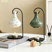 Diffuseur d'huiles essentielles moderne en céramique blanc et vert, lampe à huile aromatique, porte-bougie chauffante aromatique avec support métallique