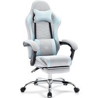 Chaise de jeu noire et grise chaise de jeu de massage en tissu chaise d'ordinateur ergonomique avec repose-pieds