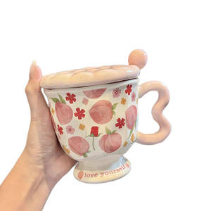 Taza de Café de Cerámica Creativa <span class=keywords><strong>con</strong></span> Tapa, Diseño de Durazno <span class=keywords><strong>y</strong></span> Limón, Gran Capacidad, para Hogar u Oficina, para Beber <span class=keywords><strong>Agua</strong></span> - Product Image 5