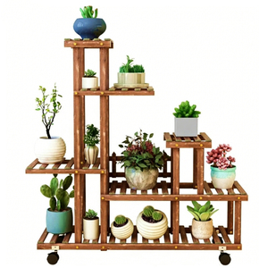 Vente en gros personnalisation Pot de fleur support étagère plusieurs étagères présentoir plante en bois support escalier jardin - Product Image 3