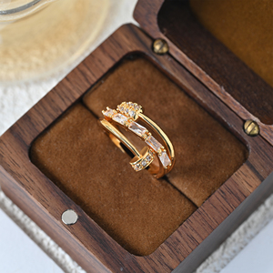 Bagues en <span class=keywords><strong>or</strong></span> 18 carats <span class=keywords><strong>plaqué</strong></span> <span class=keywords><strong>or</strong></span>, zircone cubique non ternissable, pour femmes, bande ouverte réglable, bijoux tendance, cadeau, Cincin Wanita Grosir - Product Image 4
