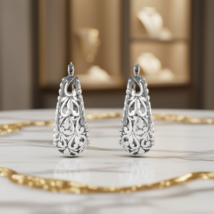 Orecchini in oro bianco E443 Design vintage a cerchio, gioielli di moda da donna in lega placcata - Product Image 2