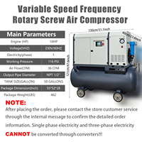 Compresseur d'air à vis portable 3-7,5 CV (2,2-5,5 KW) avec réservoir d'air de 300 L, compresseur industriel sur roues, type économe en énergie