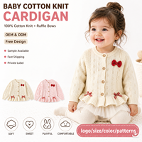 Cárdigan de punto 100% algodón personalizado para bebé con volantes y puntadas, conjunto de suéter para niños e infantes.