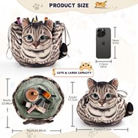 Adorable Pochette de Rangement Plate à Cordon en Forme de Chat, Sacs de Maquillage Portables et Amusants pour Cosmétiques