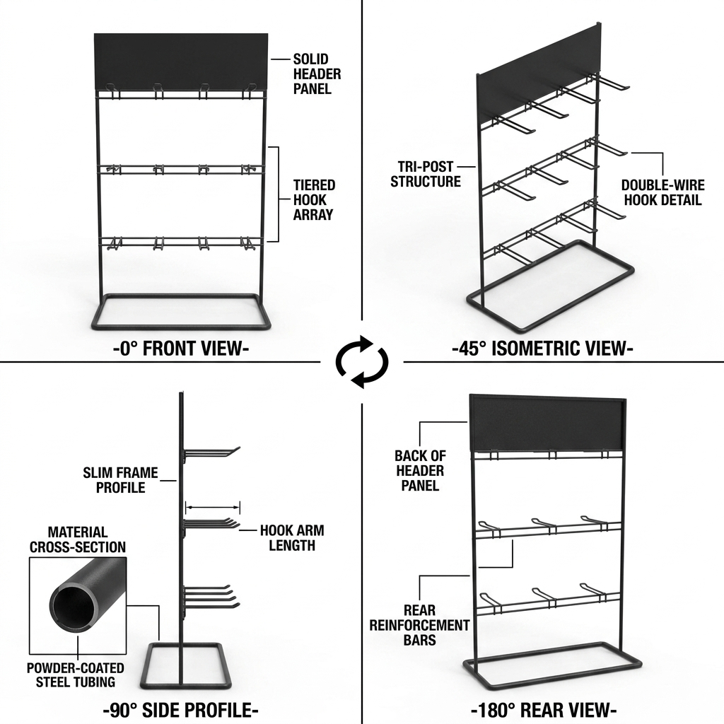 Custom Metal Countertop Display Rack with Hooks for Mobile Phone Accessories USB Cable Charger Stand Desktop 3C Electronics POS — view 3