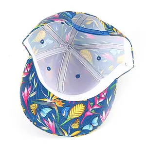 Özel Polyester donatılmış şapka üzeri çiçek baskılı çiçek Snapback kapaklar yüksek kaliteli düz ağız beyzbol spor şapkaları