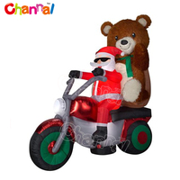 Gros noël décorations gonflables de noël gonflable père noël sur moto avec pingouin