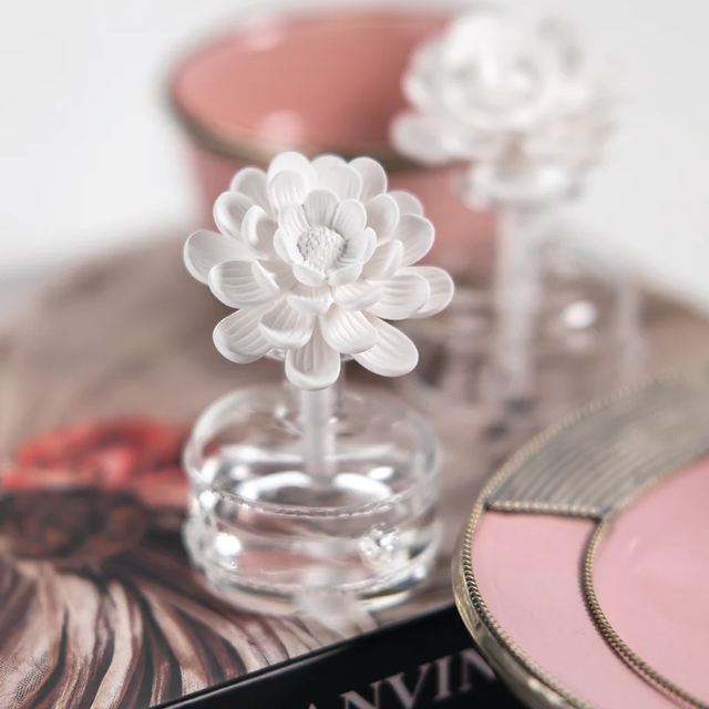 C&H Custom Design Transparent Glass Reed Flower Air Freshener Ceramic Flower Diffuser Set