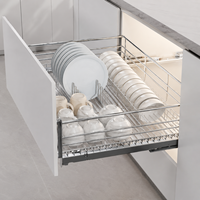 Keranjang Rak Piring Dapur Stainless Steel TKK Custom, Sistem Geser Soft Close, Organizer Penyimpanan Mangkuk dan Piring