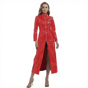 Cappotto Lungo da <span class=keywords><strong>Donna</strong></span> in Pelle PU Lucida Stile Europeo-Americano con Cerniera, Design Elegante, Senza Odori, <span class=keywords><strong>Taglie</strong></span> Precise - Product Image 1