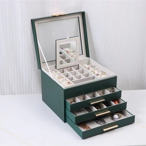 Hot Selling Large Capacity Luxury PU Leather Jewelry Storage <b>Box</b> Elegant Luxury Rectangle Design Jewelry <b>Box</b> with <b>Mirror</b> - Product Image 6