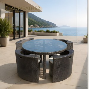 Ensemble de table et de chaises en rotin pour patio, ensemble moderne d'extérieur avec personnalisation - Product Image 1