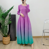 Robe longue plissée et froncée à volants, dégradé de couleurs naturelles, lavable, écologique, coupe ample trapèze, manches longues, pour l'automne