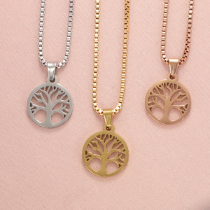 Collares de Cadena con Colgante Redondo para Parejas, Venta al por Mayor de Fábrica, Collar de Acero Inoxidable Chapado en Oro con Diseño de Árbol de la Vida, <span class=keywords><strong>2026</strong></span> - Product Image 1
