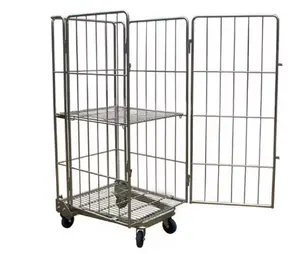 Factory Supply Industrial Logistics Foldable Rolling Steel Cage Trolley