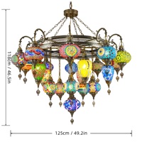 Lustre turc en fer à 21 lumières, mosaïque, style vintage marocain, lampe suspendue artisanale en verre teinté, éclairage LED pour plafond, hôtel