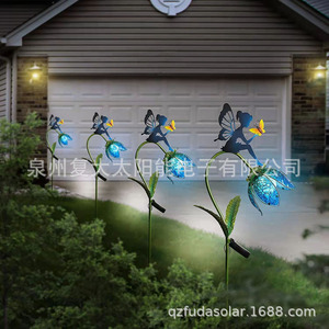 Lampe solaire LED en fer forgé avec papillon, décoration de jardin à piquer dans le sol, éclairage extérieur pour pelouse, résistante à l'eau - Product Image 3