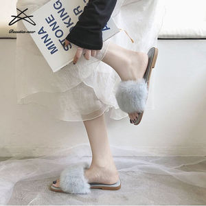 Sandalias deslizantes de piel para mujer, chanclas de lujo con <span class=keywords><strong>plumas</strong></span> para interiores y exteriores - Product Image 4