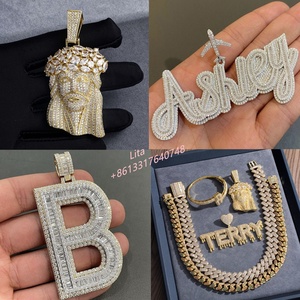 Collar con Colgante de Joyería Fina para Hombre, Plata de Ley 925, Letra a B <span class=keywords><strong>M</strong></span>, Estilo Hip Hop, Colgante Personalizado con Moissanita - Product Image 3